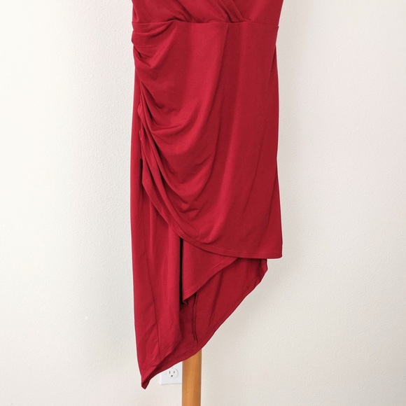 BCBGeneration Shirred Asymmetric Matte Jersey Cocktail Dress in jester red - Picture 4 of 8